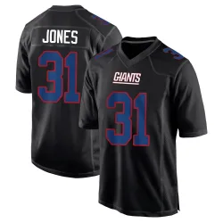 Men's Nic Jones New York Giants No.31 Game Carbon Fashion Jersey - Black
