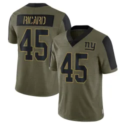 Men's Patrick Ricard New York Giants No.45 Limited 2021 Salute To Service Jersey - Olive