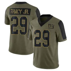 Men's Tyrone Tracy Jr. New York Giants No.29 Limited 2021 Salute To Service Jersey - Olive