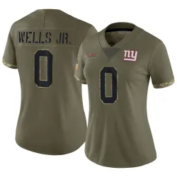 Women's Antwane Wells Jr. New York Giants No.0 Limited 2022 Salute To Service Jersey - Olive