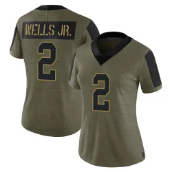 Women's Antwane Wells Jr. New York Giants No.2 Limited 2021 Salute To Service Jersey - Olive