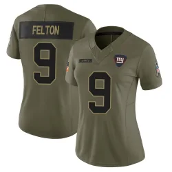 Women's Da'Quan Felton New York Giants No.9 Limited 2025 Salute to Service Jersey - Olive