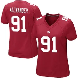 Women's Darius Alexander New York Giants No.91 Game Alternate Jersey - Red