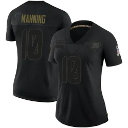 Women's Eli Manning New York Giants No.10 Limited 2020 Salute To Service Jersey - Black