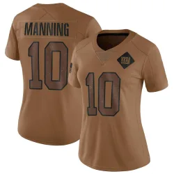 Women's Eli Manning New York Giants No.10 Limited 2023 Salute To Service Jersey - Brown