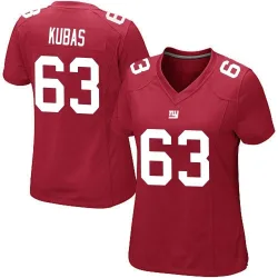 Women's Jake Kubas New York Giants No.63 Game Alternate Jersey - Red