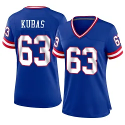 Women's Jake Kubas New York Giants No.63 Game Classic Jersey - Royal