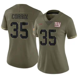 Women's Jashaun Corbin New York Giants No.35 Limited 2022 Salute To Service Jersey - Olive