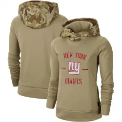 Women's New York Giants No. Khaki 2019 Salute to Service Therma Pullover Hoodie