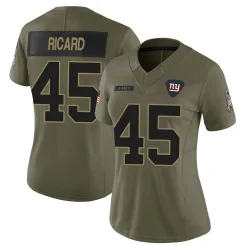 Women's Patrick Ricard New York Giants No.45 Limited 2025 Salute to Service Jersey - Olive