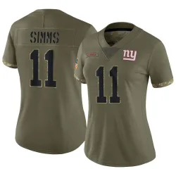 Women's Phil Simms New York Giants No.11 Limited 2022 Salute To Service Jersey - Olive