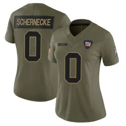 Women's Ryan Schernecke New York Giants No.0 Limited 2025 Salute to Service Jersey - Olive