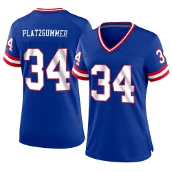 Women's Sandro Platzgummer New York Giants No.34 Game Classic Jersey - Royal