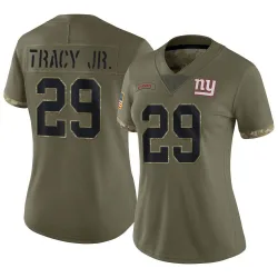 Women's Tyrone Tracy Jr. New York Giants No.29 Limited 2022 Salute To Service Jersey - Olive
