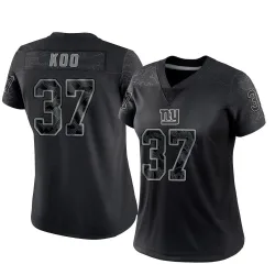 Women's Younghoe Koo New York Giants No.37 Limited Reflective Jersey - Black