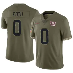 Youth Leki Fotu New York Giants No.0 Limited 2022 Salute To Service Jersey - Olive